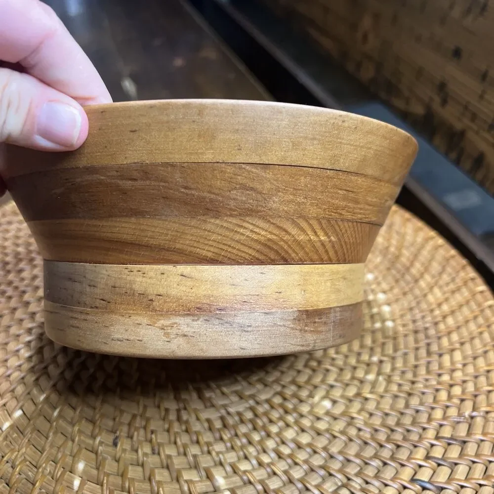 Vintage Small Handmade Wood Bowl Signed Layers Woods